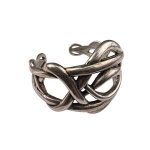Chicos Silver Tone Woven Cuff Bracelet For Women Textured Metal Art Design OS